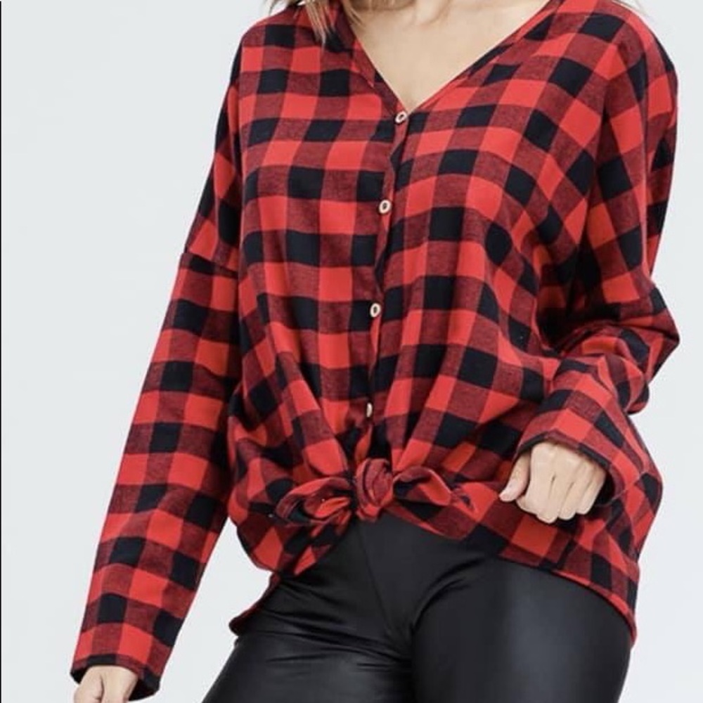 Buffalo Plaid Knot Top